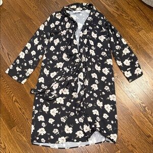 L'Academie Black Floral Tie-Waist Kimono Jacket